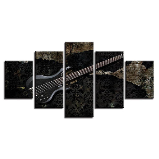 Black Electric Guitar 5 Piece HD Multi Panel Canvas Wall Art Frame - Original Frame