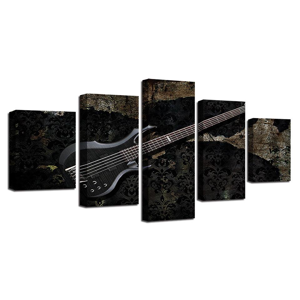 Black Electric Guitar 5 Piece HD Multi Panel Canvas Wall Art Frame - Original Frame