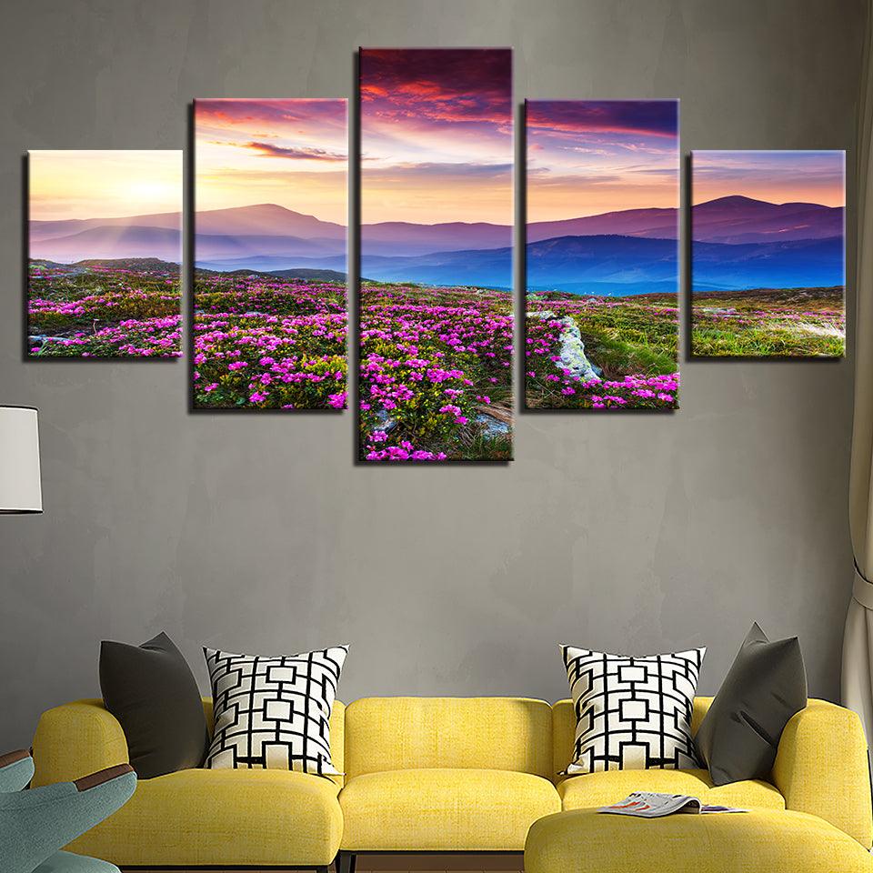 Sunset Hills 5 Piece HD Multi Panel Canvas Wall Art Frame - Original Frame