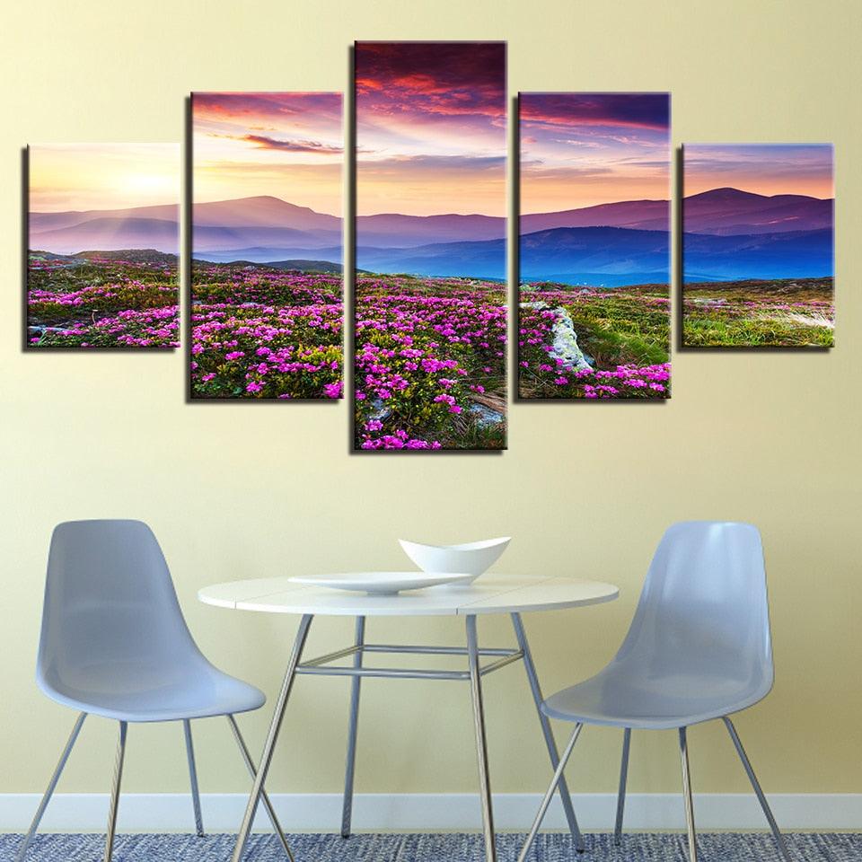 Sunset Hills 5 Piece HD Multi Panel Canvas Wall Art Frame - Original Frame