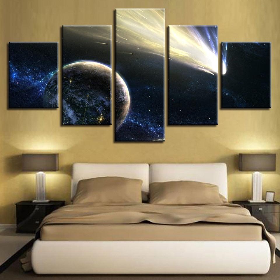 Comet And Planet 5 Piece HD Multi Panel Canvas Wall Art Frame - Original Frame