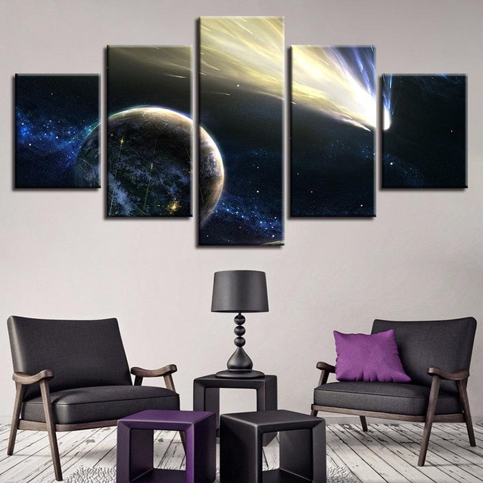 Comet And Planet 5 Piece HD Multi Panel Canvas Wall Art Frame - Original Frame