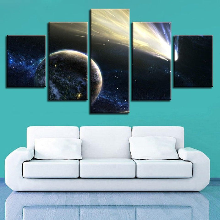 Comet And Planet 5 Piece HD Multi Panel Canvas Wall Art Frame - Original Frame