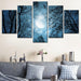 Moonlit Forest Night 5 Piece HD Multi Panel Canvas Wall Art Frame - Original Frame