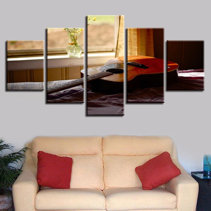 Acoustic Guitar 5 Piece HD Multi Panel Canvas Wall Art Frame - Original Frame