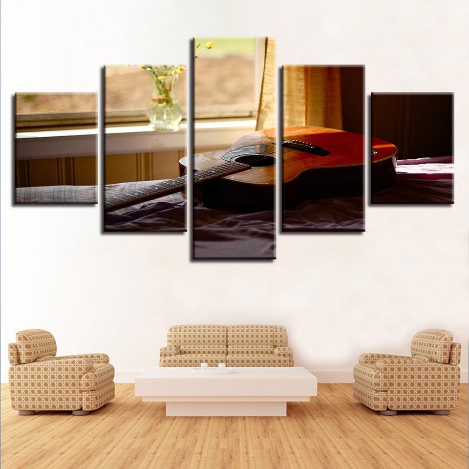Acoustic Guitar 5 Piece HD Multi Panel Canvas Wall Art Frame - Original Frame