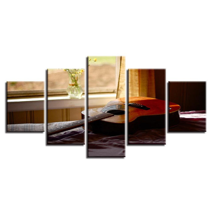 Acoustic Guitar 5 Piece HD Multi Panel Canvas Wall Art Frame - Original Frame