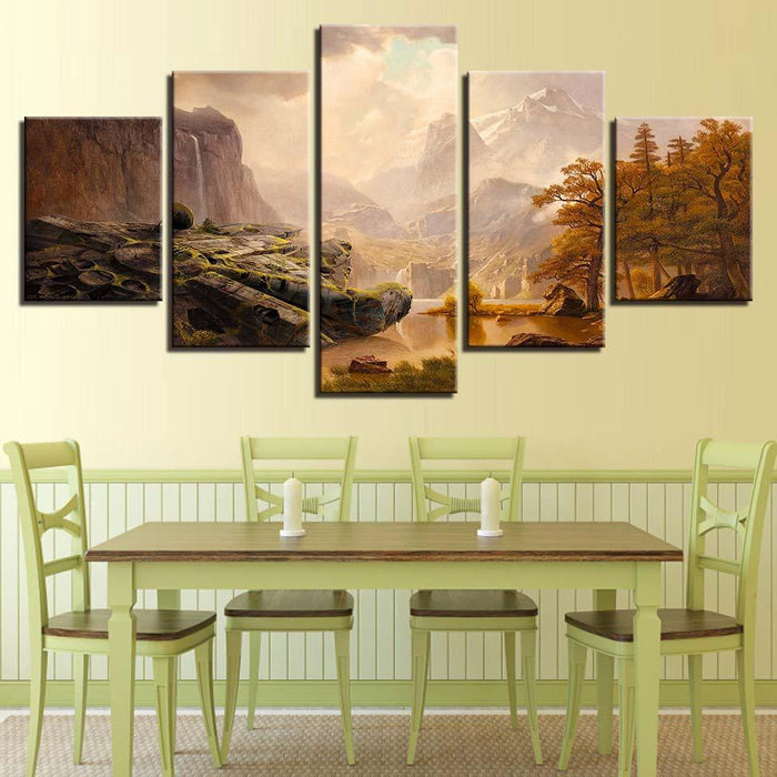 Alpine Sunshine Scenery  5 Piece HD Multi Panel Canvas Wall Art Frame