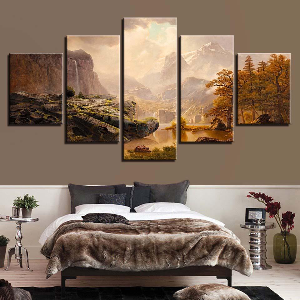 Alpine Sunshine Scenery 5 Piece HD Multi Panel Canvas Wall Art Frame - Original Frame