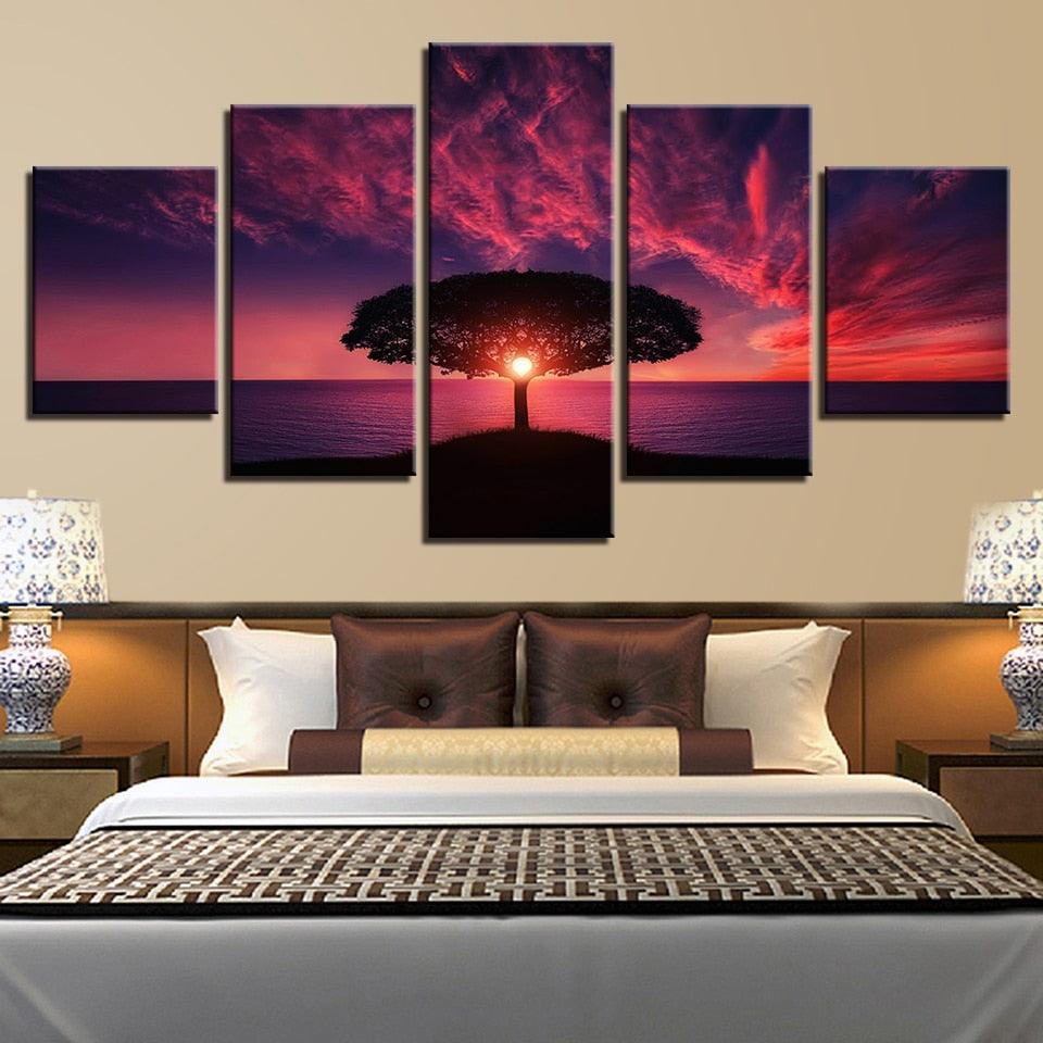 Red Sunset 5 Piece HD Multi Panel Canvas Wall Art Frame - Original Frame