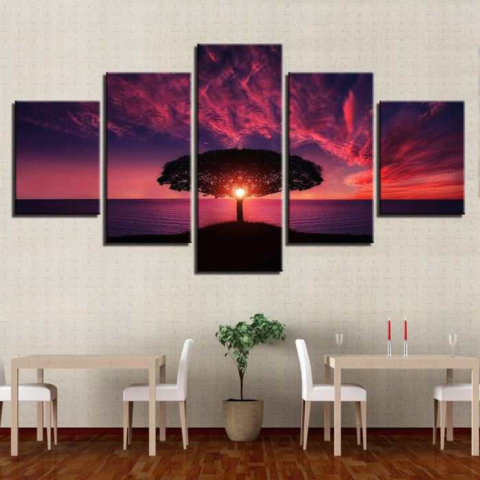 Red Sunset 5 Piece HD Multi Panel Canvas Wall Art Frame