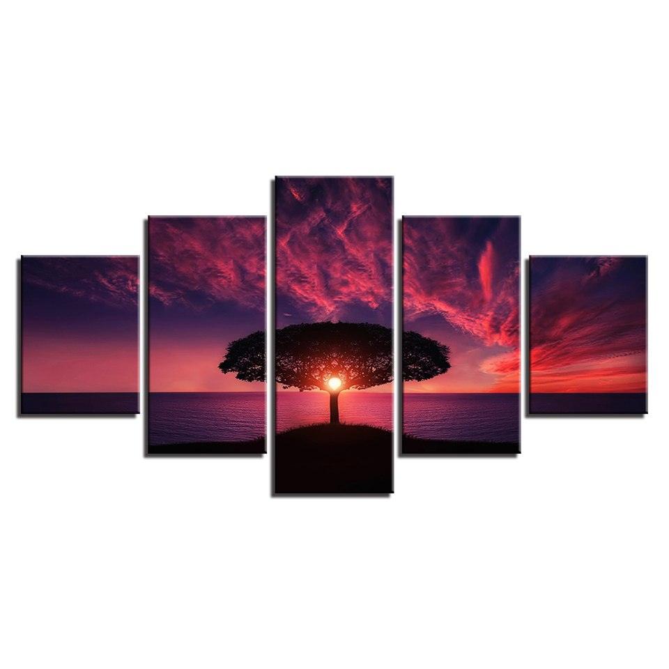 Red Sunset 5 Piece HD Multi Panel Canvas Wall Art Frame - Original Frame