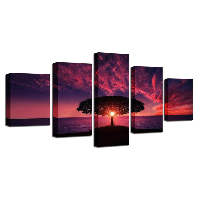 Red Sunset 5 Piece HD Multi Panel Canvas Wall Art Frame