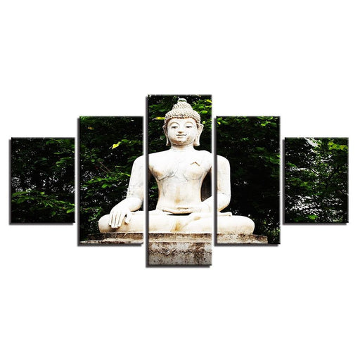 Buddha Statue Under Tree 5 Piece HD Multi Panel Canvas Wall Art Frame - Original Frame