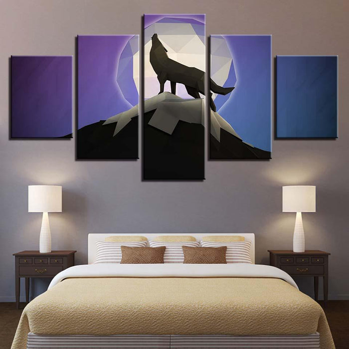 Wolf Howling 5 Piece HD Multi Panel Canvas Wall Art Frame - Original Frame