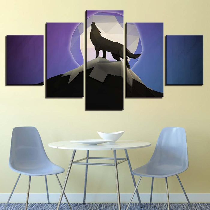 Wolf Howling 5 Piece HD Multi Panel Canvas Wall Art Frame - Original Frame