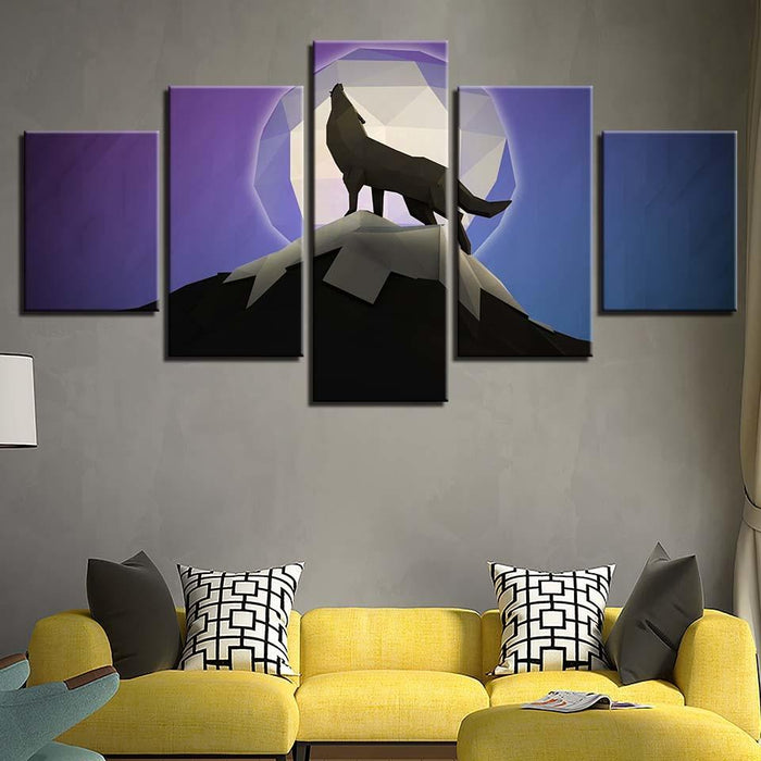 Wolf Howling 5 Piece HD Multi Panel Canvas Wall Art Frame