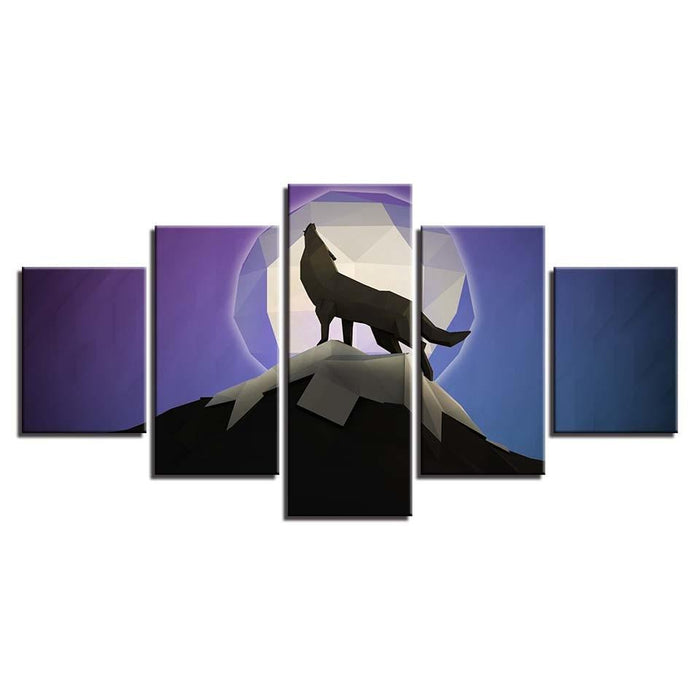 Wolf Howling 5 Piece HD Multi Panel Canvas Wall Art Frame - Original Frame