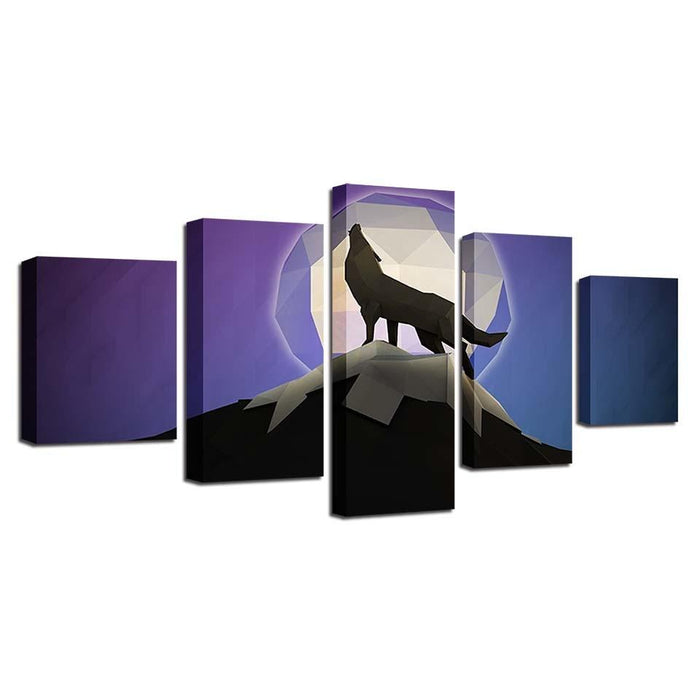 Wolf Howling 5 Piece HD Multi Panel Canvas Wall Art Frame