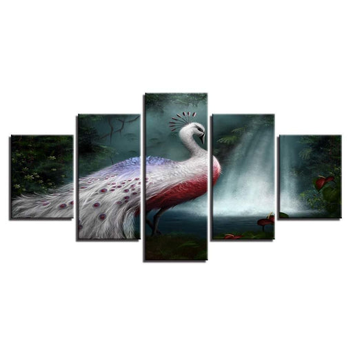 White Peacock 5 Piece HD Multi Panel Canvas Wall Art Frame - Original Frame