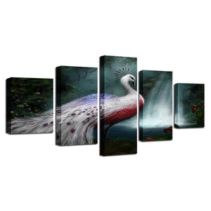 White Peacock 5 Piece HD Multi Panel Canvas Wall Art Frame – Original Frame