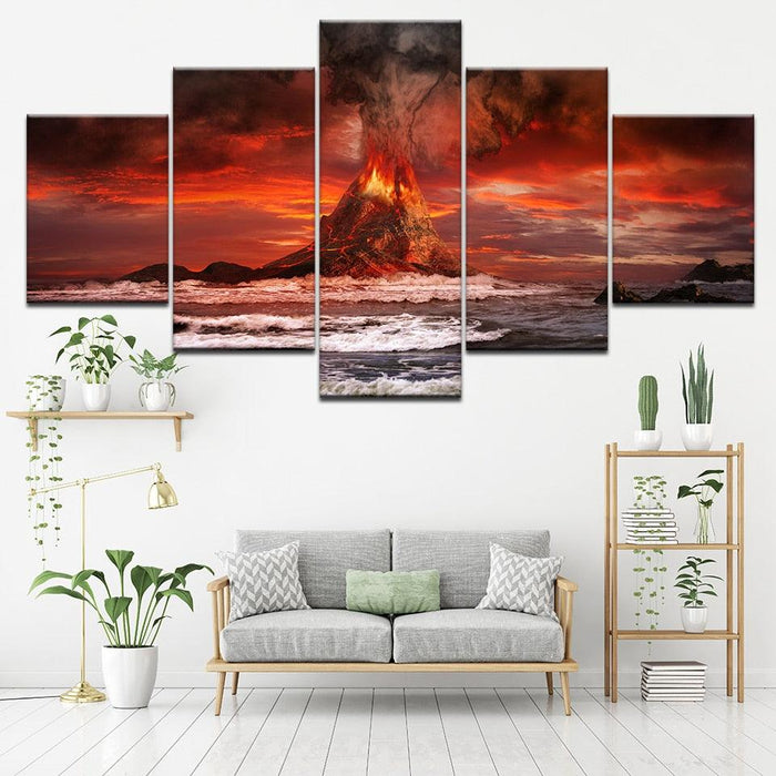 Volcano Sea 5 Piece HD Multi Panel Canvas Wall Art Frame - Original Frame