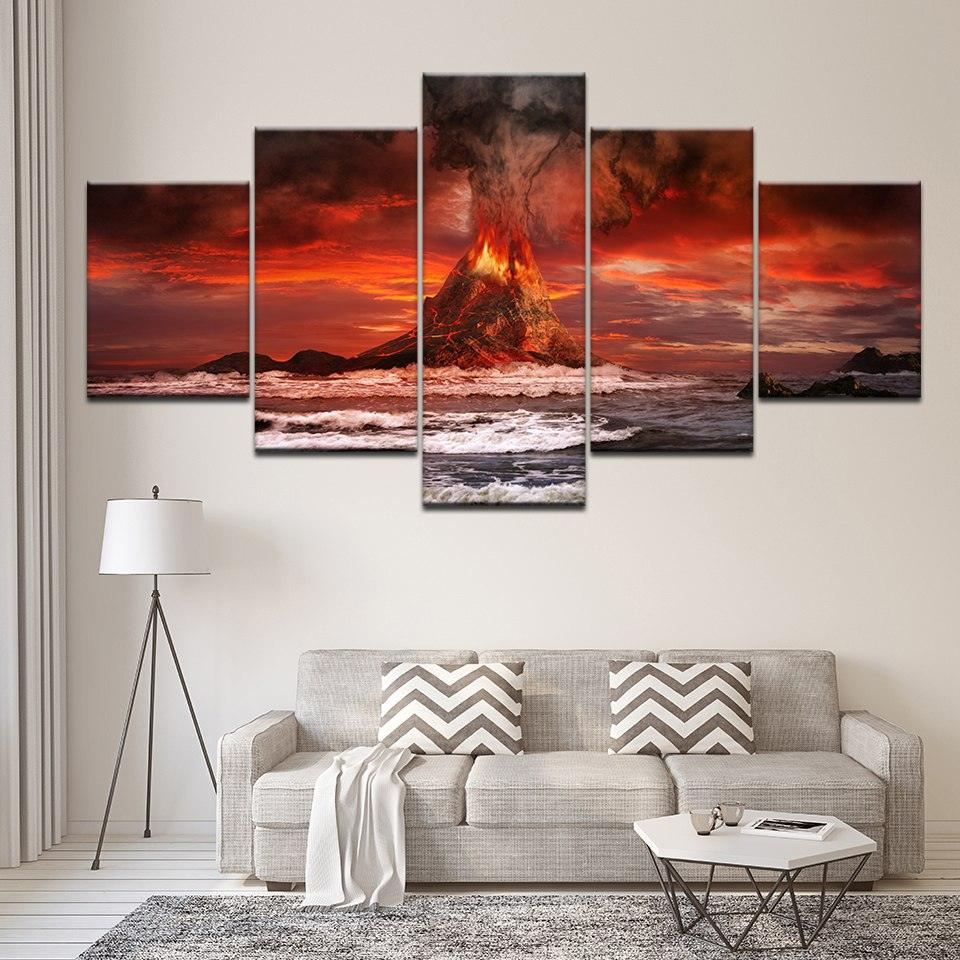 Volcano Sea 5 Piece HD Multi Panel Canvas Wall Art Frame - Original Frame