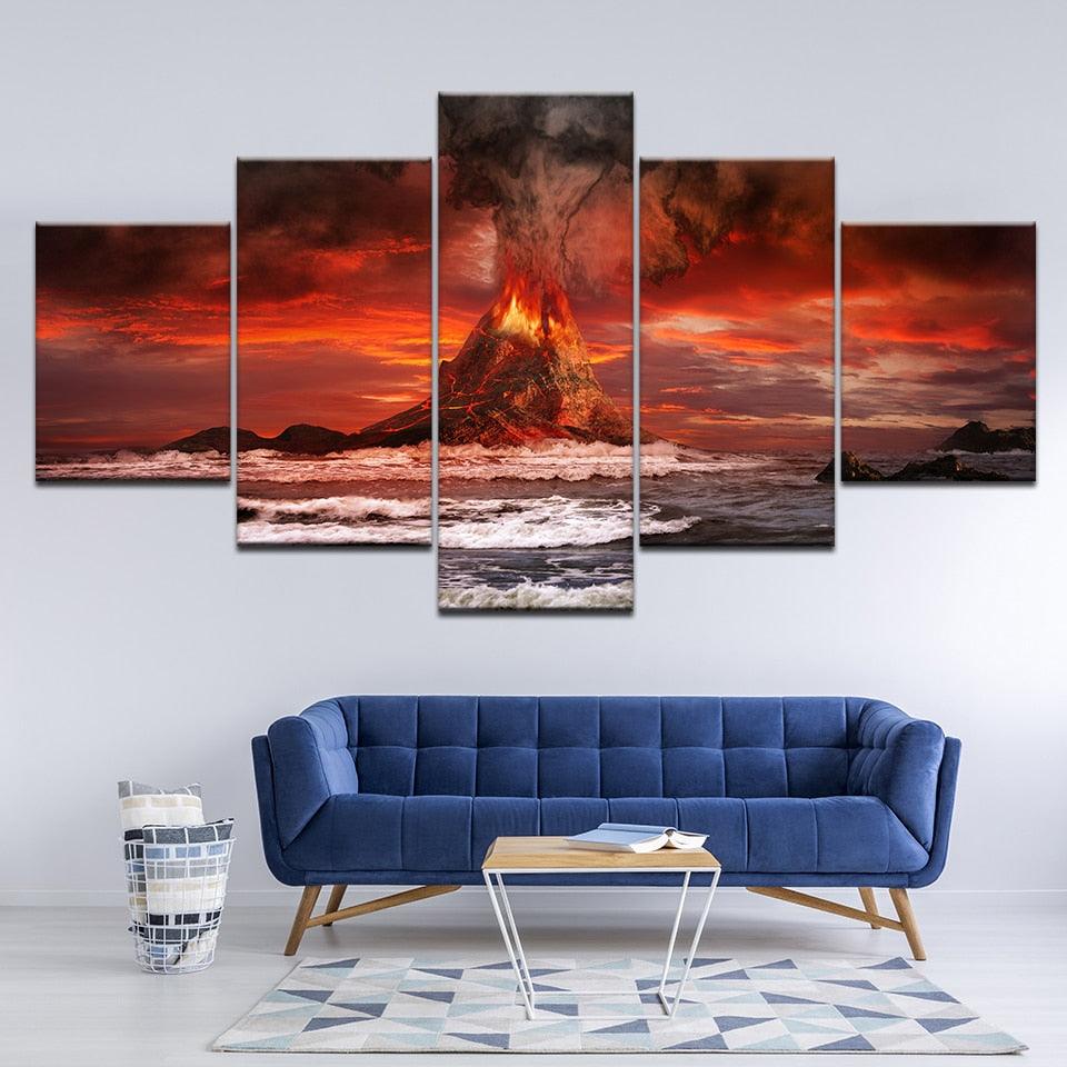 Volcano Sea 5 Piece HD Multi Panel Canvas Wall Art Frame - Original Frame