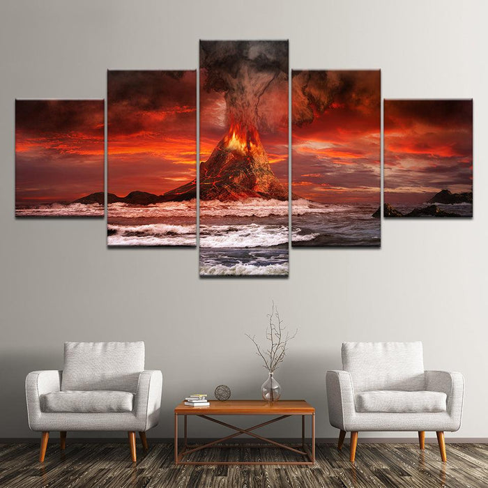 Volcano Sea 5 Piece HD Multi Panel Canvas Wall Art Frame - Original Frame