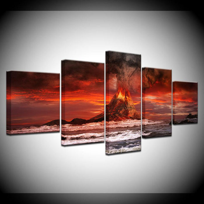 Volcano Sea 5 Piece HD Multi Panel Canvas Wall Art Frame - Original Frame