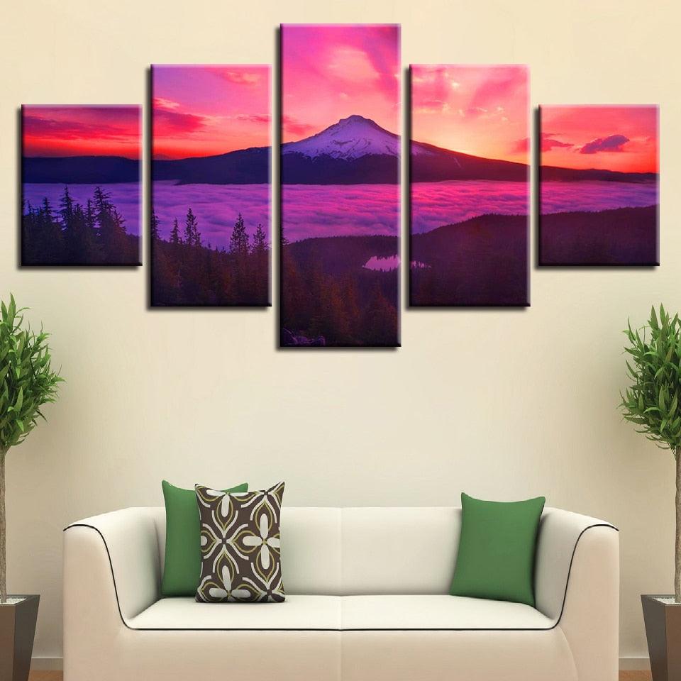 Sunrise 5 Panel Mountain Canvas Wall Art Frame - Original Frame