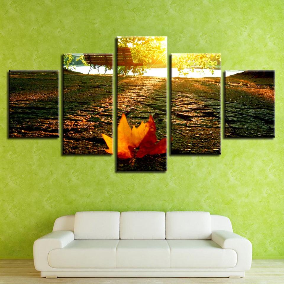 Maple Leaf Park 5 Piece HD Multi Panel Canvas Wall Art Frame - Original Frame