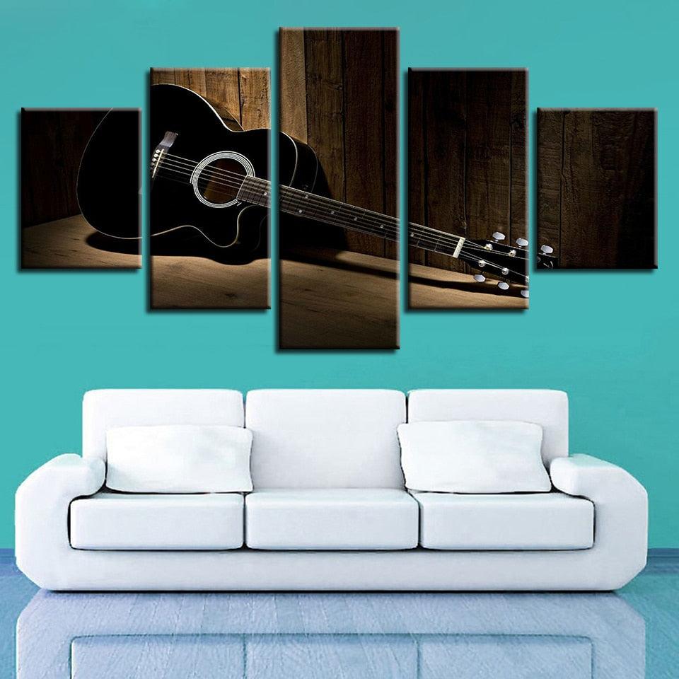 Acoustic Guitar 5 Piece HD Multi Panel Canvas Wall Art Frame - Original Frame