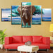 Elephants And Green Trees 5 Piece HD Multi Panel Canvas Wall Art Frame - Original Frame