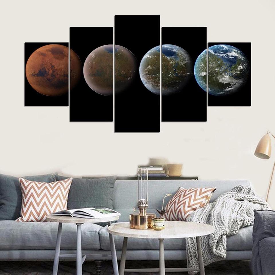 Four Planets 5 Piece HD Multi Panel Canvas Wall Art Frame - Original Frame