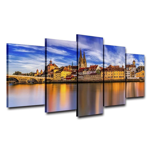 Germany Sunset Scenery 5 Piece HD Multi Panel Canvas Wall Art Frame - Original Frame