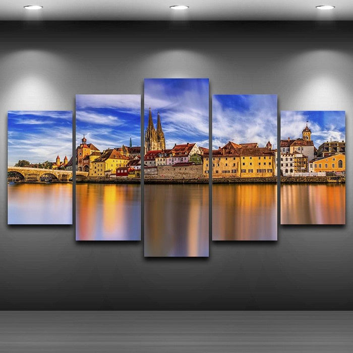 Germany Sunset Scenery 5 Piece HD Multi Panel Canvas Wall Art Frame
