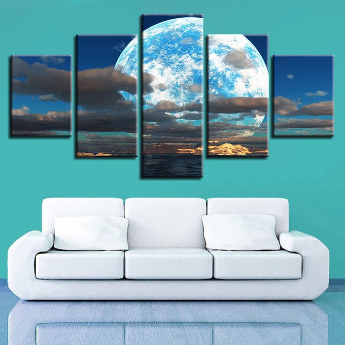 Moon Clouds 5 Piece HD Multi Panel Canvas Wall Art Frame - Original Frame