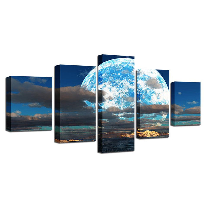 Moon Clouds 5 Piece HD Multi Panel Canvas Wall Art Frame - Original Frame