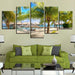 Coconut Trees Beach 5 Piece HD Multi Panel Canvas Wall Art Frame - Original Frame