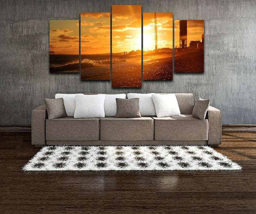 The Setting Sun 5 Piece HD Multi Panel Canvas Wall Art Frame - Original Frame