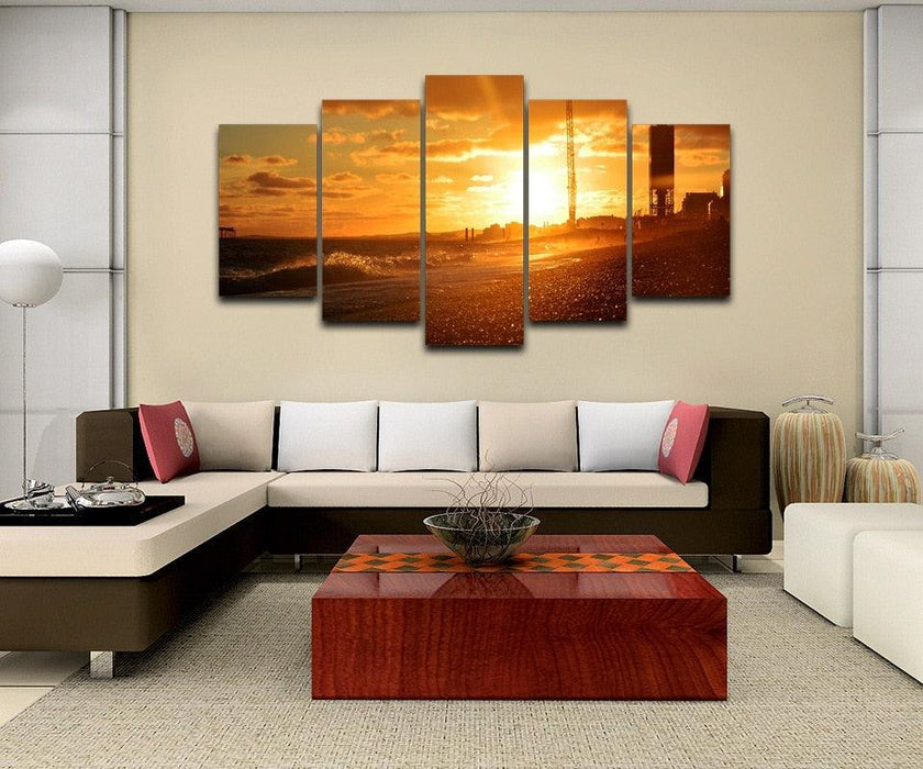 The Setting Sun 5 Piece HD Multi Panel Canvas Wall Art Frame - Original Frame