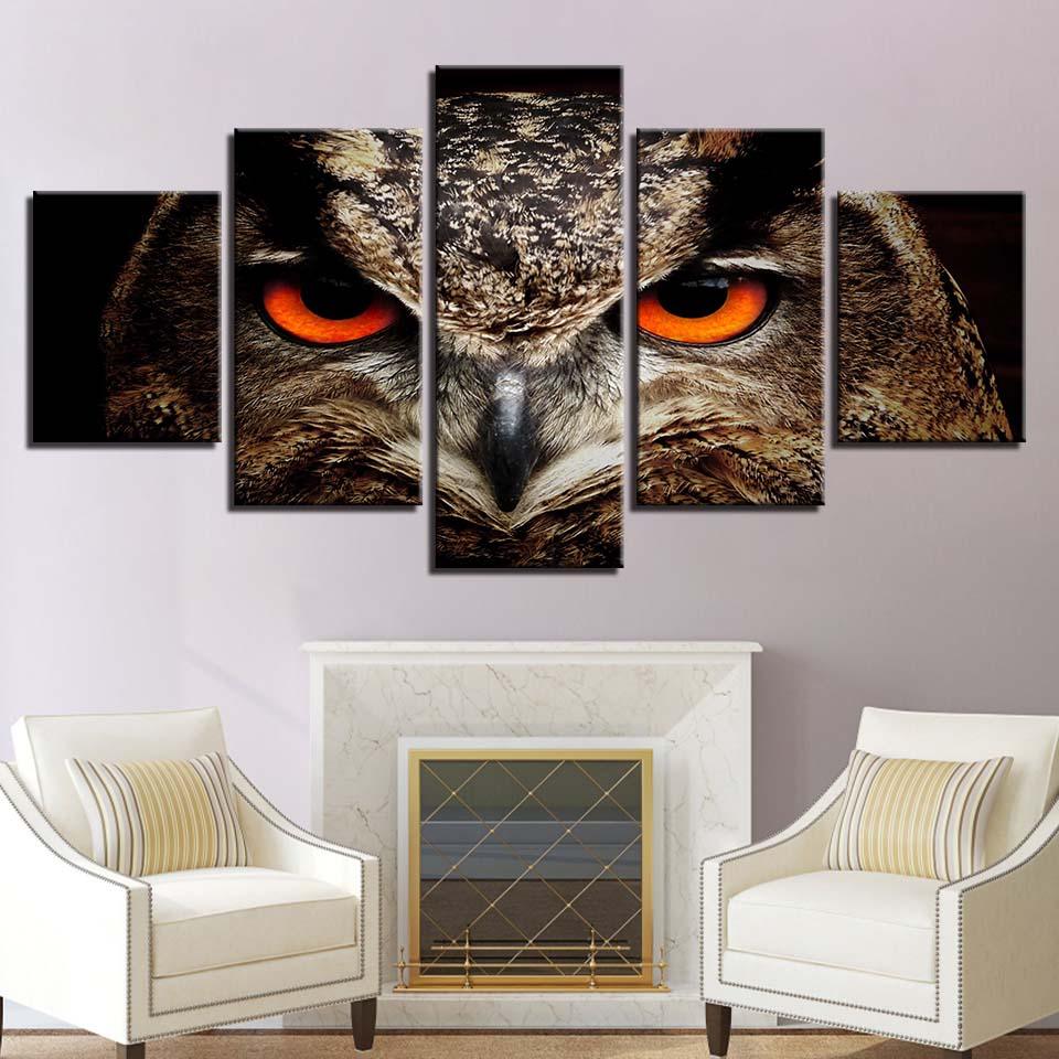 Owl Eyes 5 Piece HD Multi Panel Canvas Wall Art Frame - Original Frame