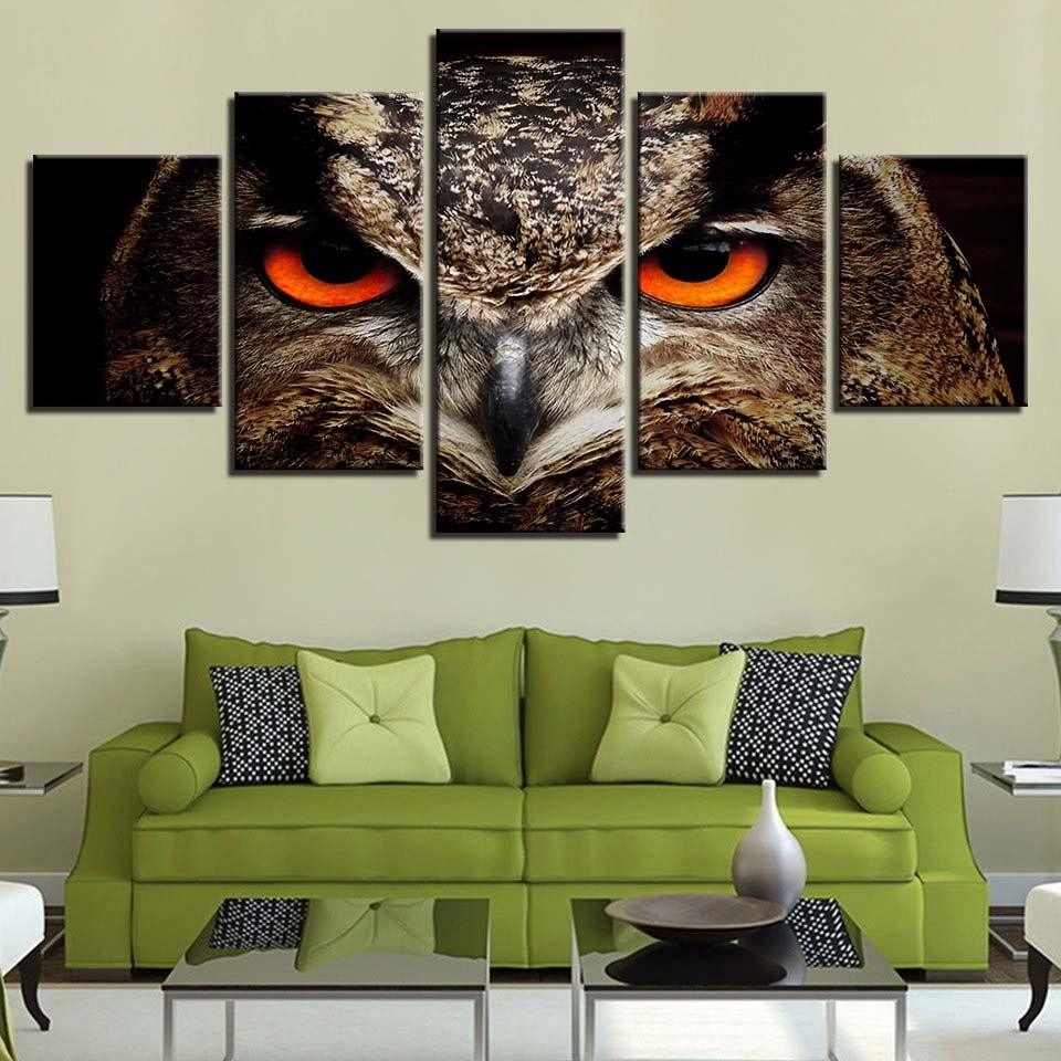 Owl Eyes 5 Piece HD Multi Panel Canvas Wall Art Frame - Original Frame