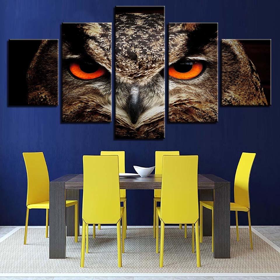 Owl Eyes 5 Piece HD Multi Panel Canvas Wall Art Frame - Original Frame