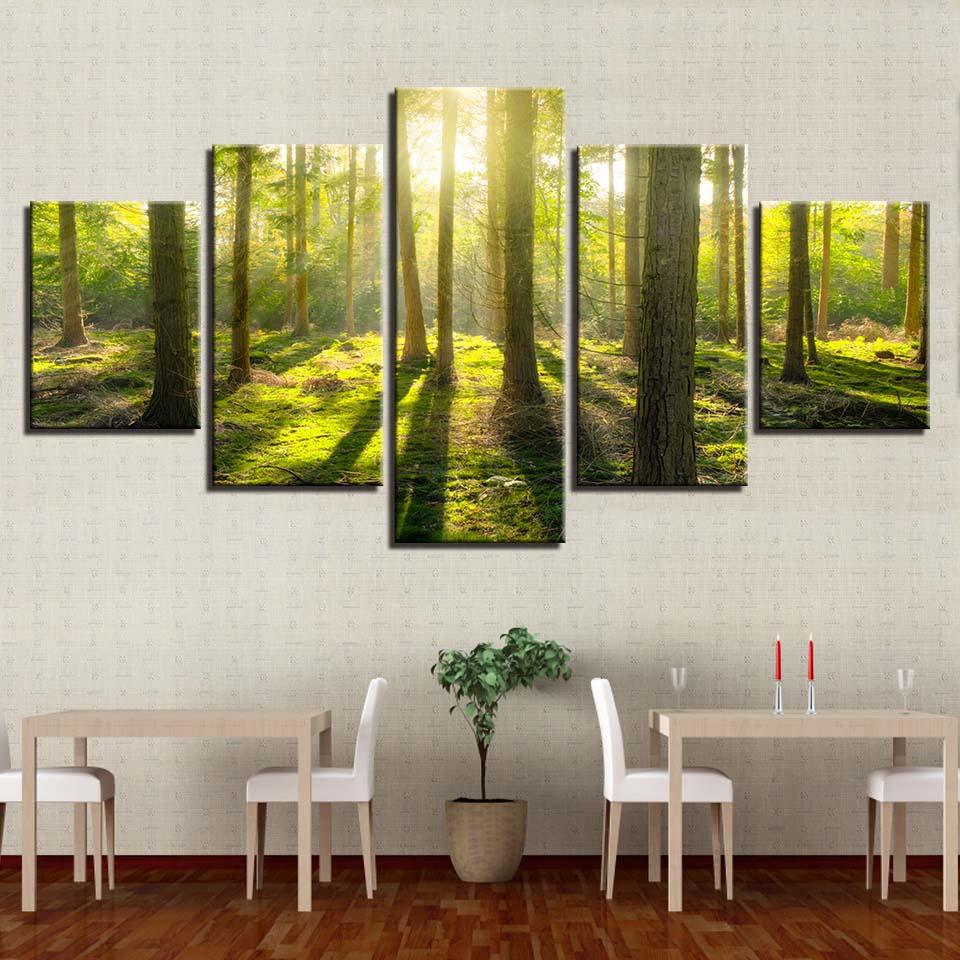 Sunlit Woods 5 Piece HD Multi Panel Canvas Wall Art Frame - Original Frame