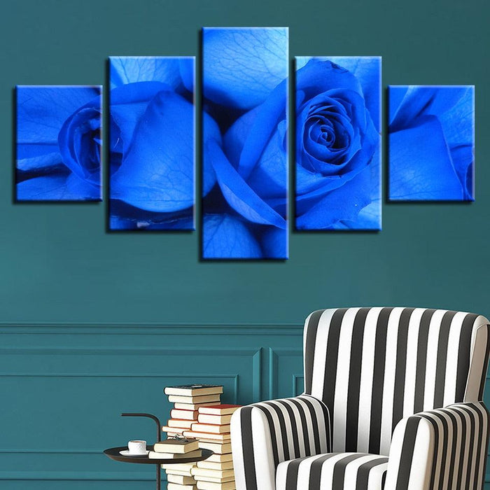 Blue Rose 5 Piece HD Multi Panel Canvas Wall Art Frame - Original Frame