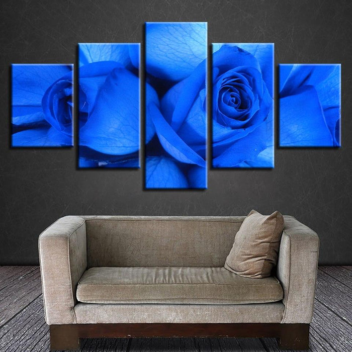 Blue Rose 5 Piece HD Multi Panel Canvas Wall Art Frame - Original Frame