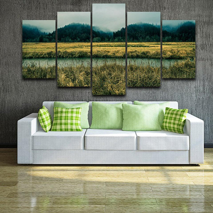 Green Forest Field 5 Piece HD Multi Panel Canvas Wall Art Frame - Original Frame