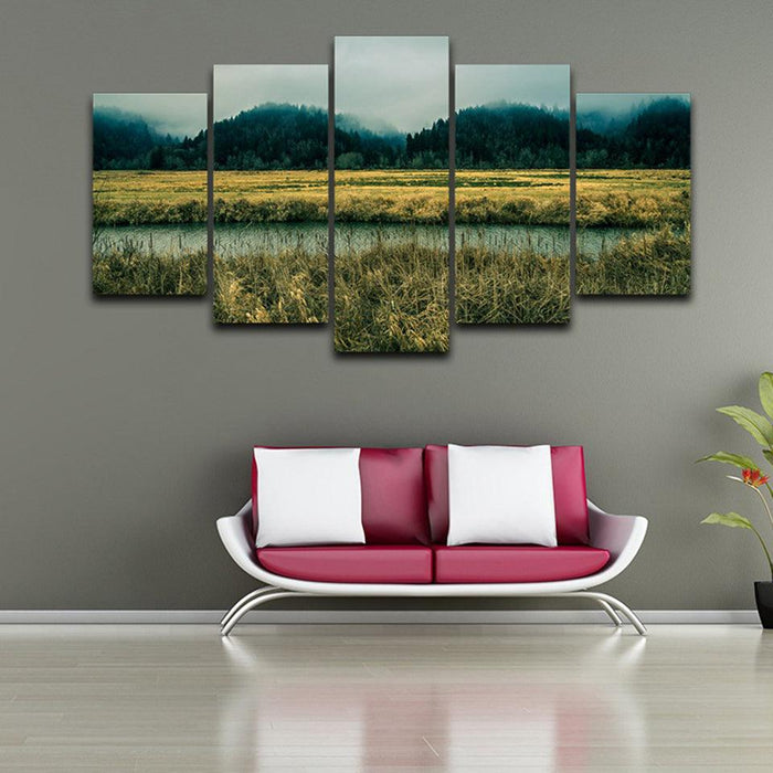 Green Forest Field 5 Piece HD Multi Panel Canvas Wall Art Frame - Original Frame